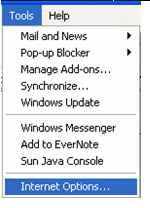 This is the screenshot of an Internet Explorer window. Go to Tools in the upper menu bar, a couple of options are showing. Choose the last option – Internet Options.
