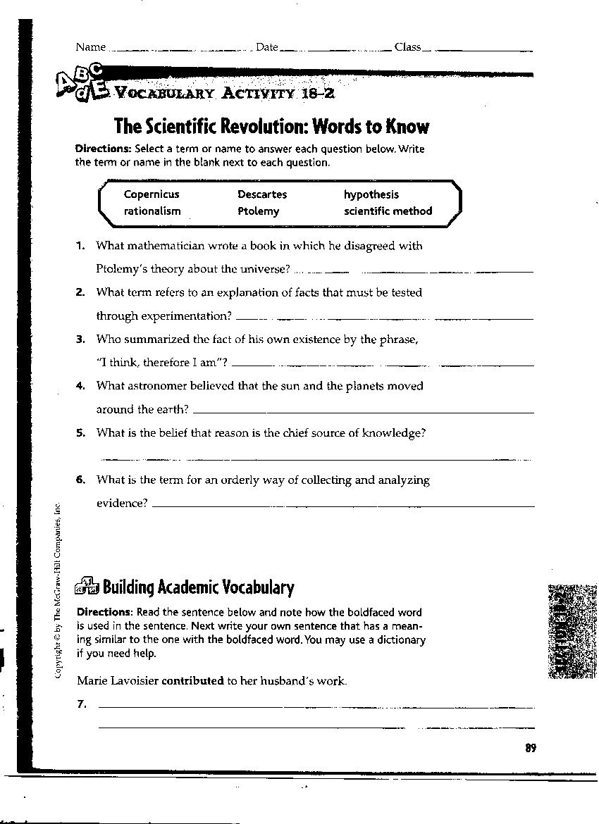 World Hist B Home: Section 1: Scientific Revolution Worksheet Pt. 1